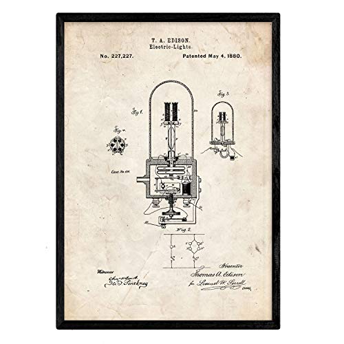 Poster con patente de Bombilla electrica 2. Lámina con diseño de patente antigua.-Artwork-Nacnic-Nacnic Estudio SL