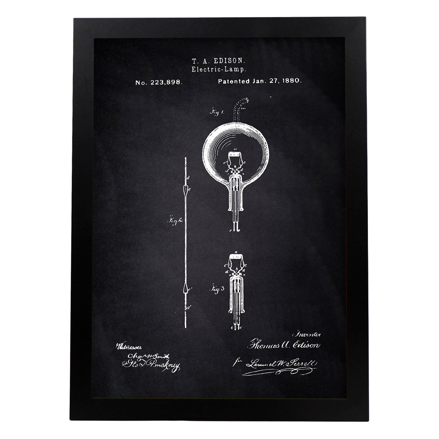 Poster con patente de Bombilla electrica. Lámina con diseño de patente antigua-Artwork-Nacnic-A3-Marco Negro-Nacnic Estudio SL