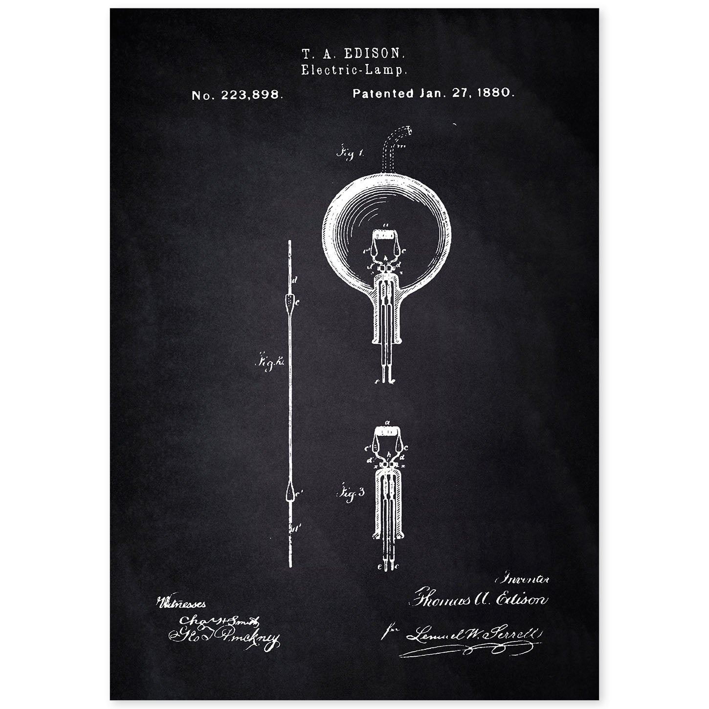 Poster con patente de Bombilla electrica. Lámina con diseño de patente antigua-Artwork-Nacnic-A4-Sin marco-Nacnic Estudio SL