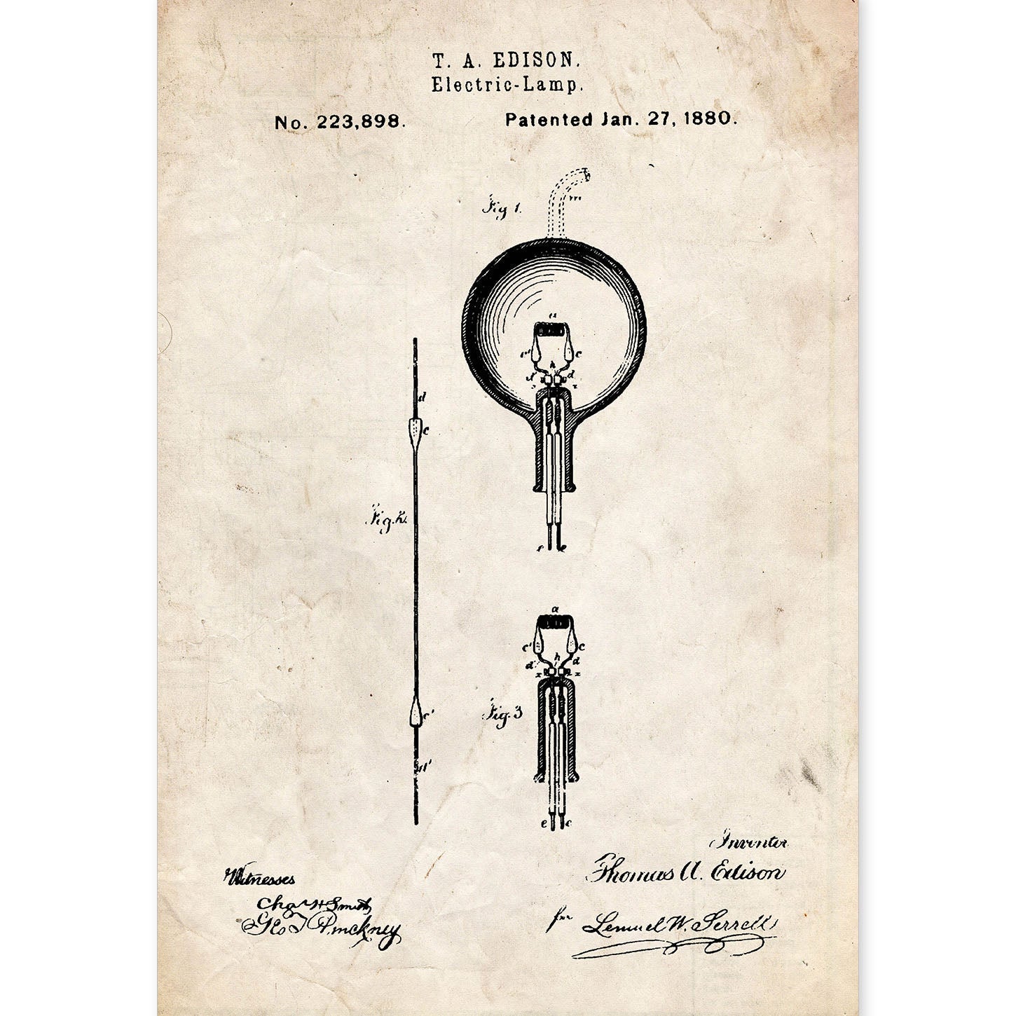 Poster con patente de Bombilla electrica. Lámina con diseño de patente antigua.-Artwork-Nacnic-A4-Sin marco-Nacnic Estudio SL
