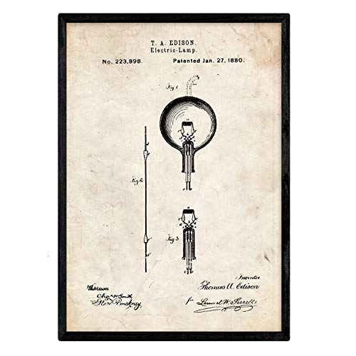 Poster con patente de Bombilla electrica. Lámina con diseño de patente antigua.-Artwork-Nacnic-Nacnic Estudio SL