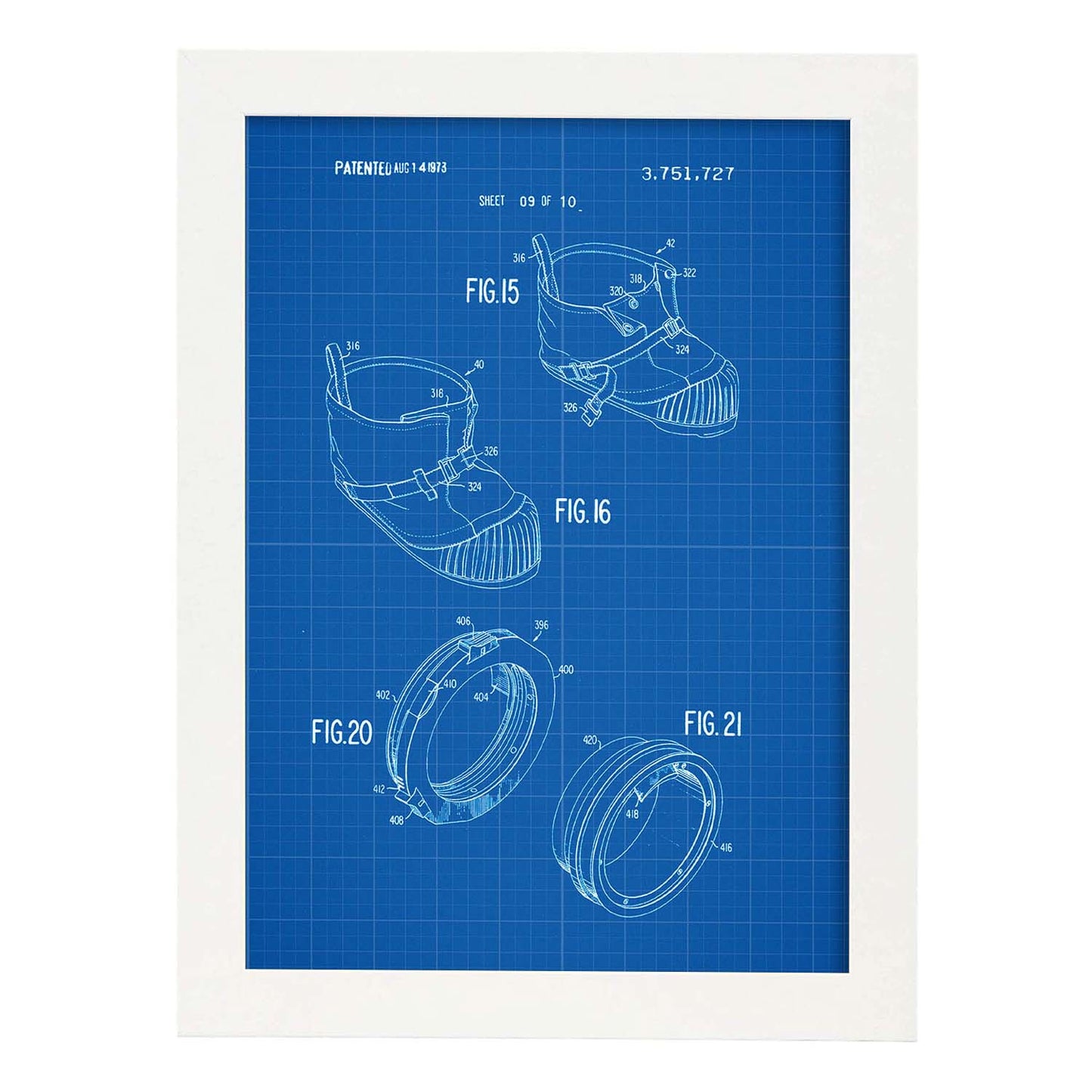 Poster con patente de Bota astronauta. Lámina con diseño de patente antigua-Artwork-Nacnic-A3-Marco Blanco-Nacnic Estudio SL