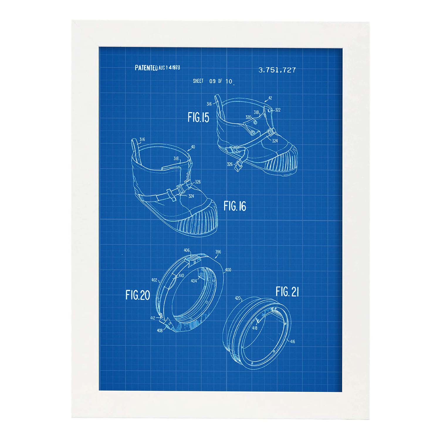 Poster con patente de Bota astronauta. Lámina con diseño de patente antigua-Artwork-Nacnic-A4-Marco Blanco-Nacnic Estudio SL