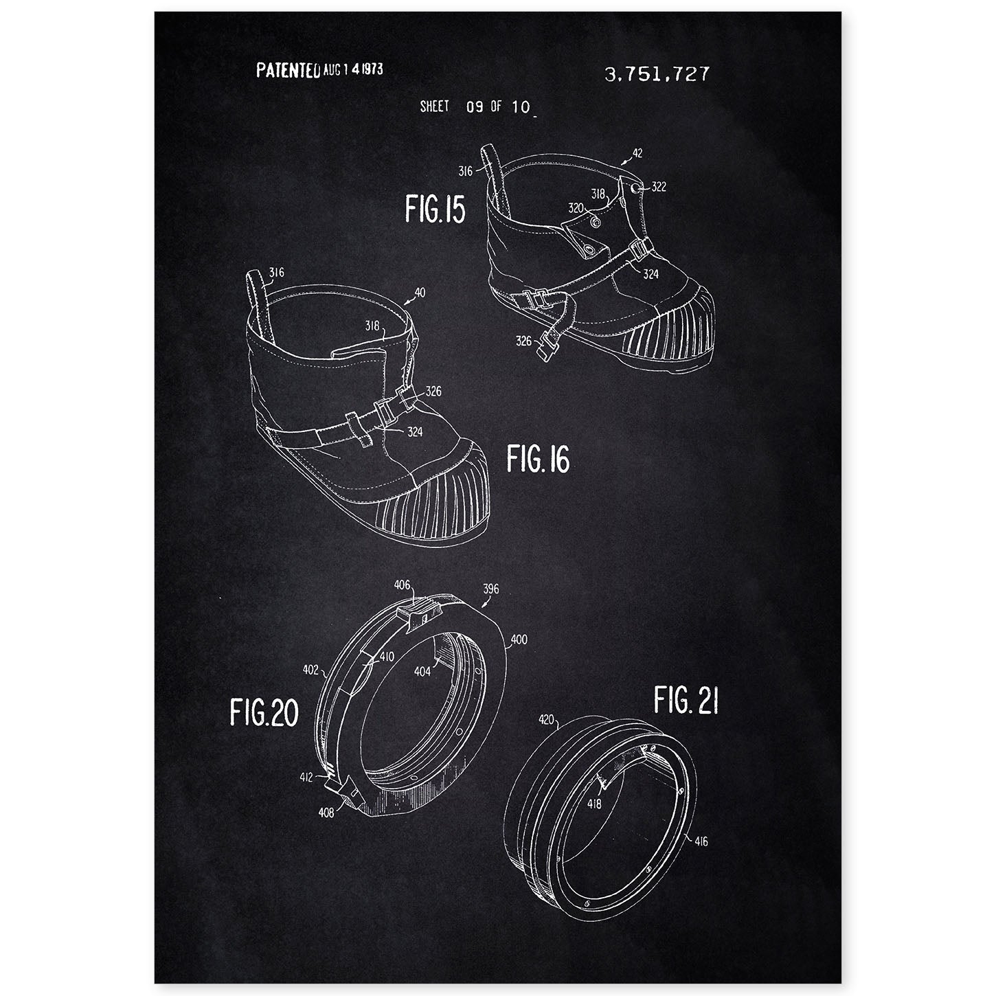 Poster con patente de Bota astronauta. Lámina con diseño de patente antigua-Artwork-Nacnic-A4-Sin marco-Nacnic Estudio SL
