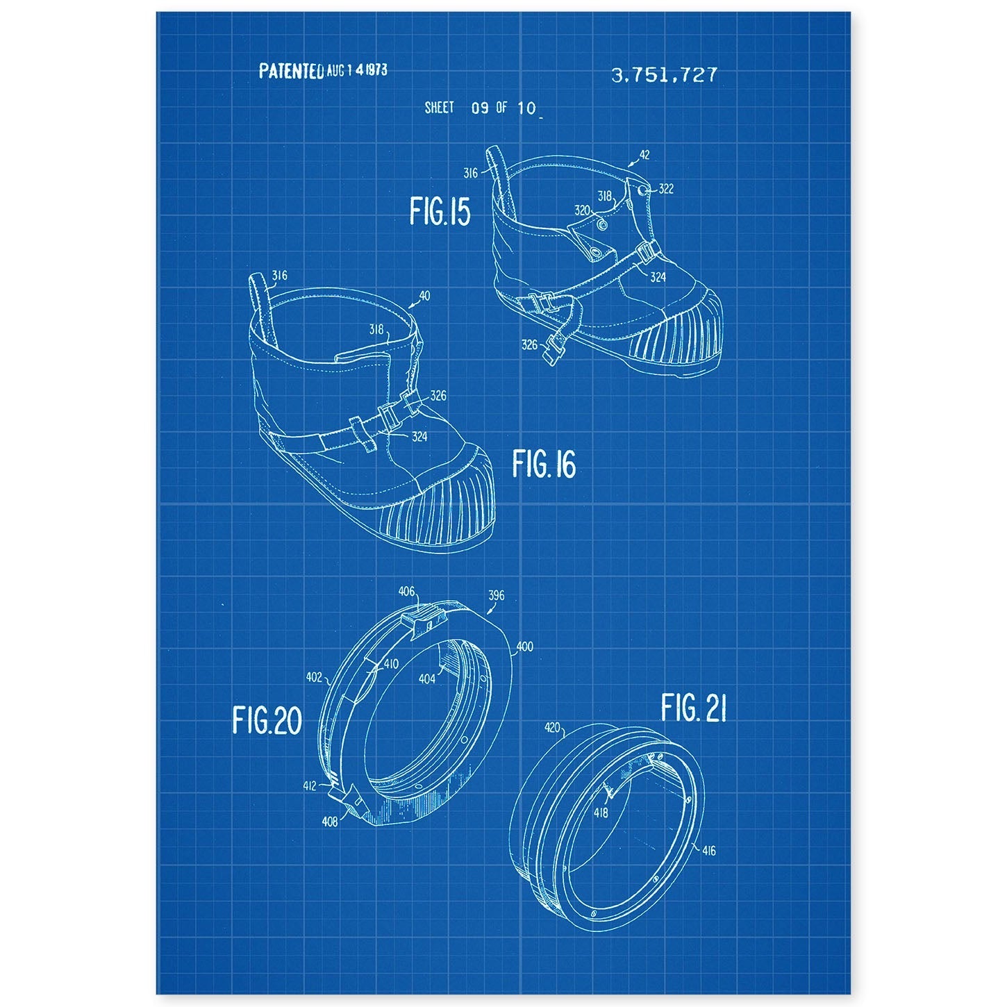 Poster con patente de Bota astronauta. Lámina con diseño de patente antigua-Artwork-Nacnic-A4-Sin marco-Nacnic Estudio SL