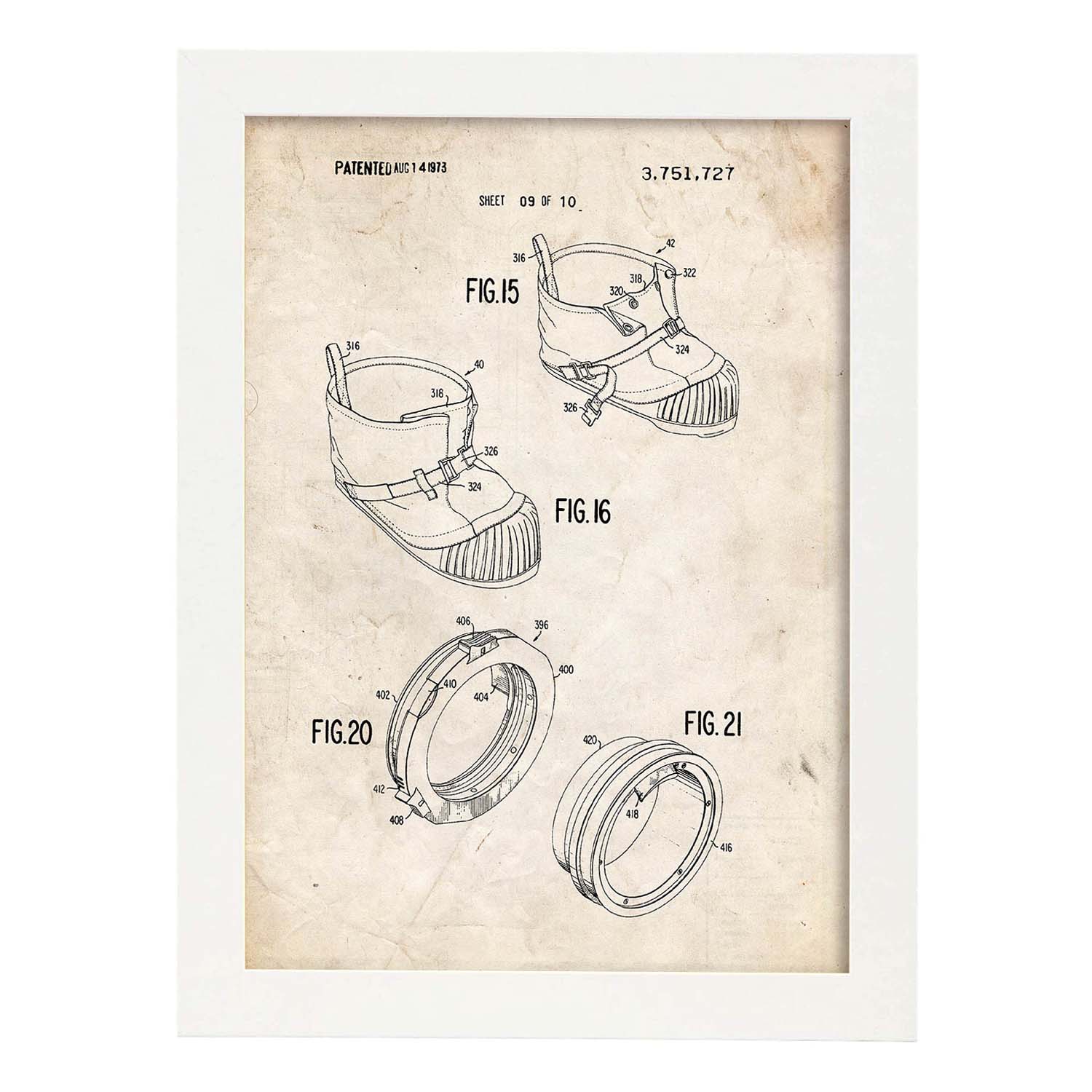 Poster con patente de Bota astronauta. Lámina con diseño de patente antigua.-Artwork-Nacnic-A3-Marco Blanco-Nacnic Estudio SL