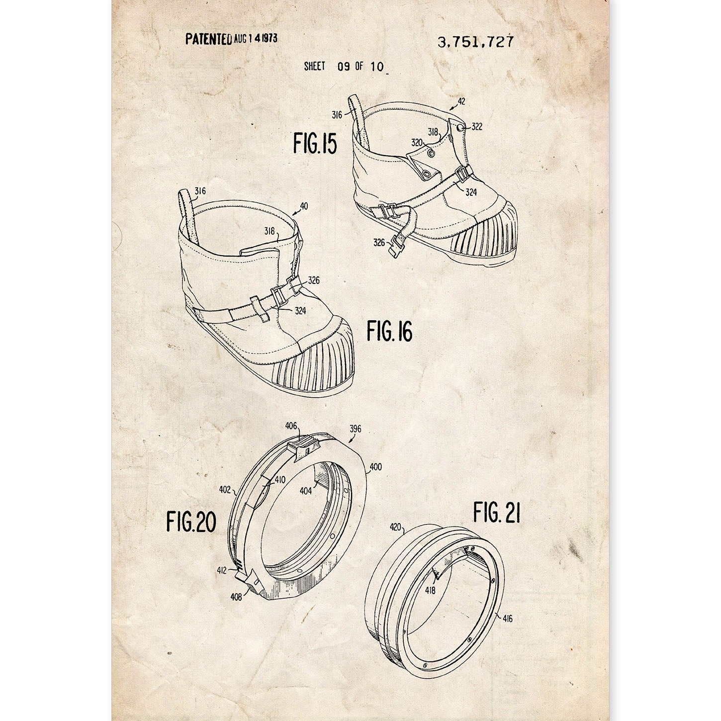 Poster con patente de Bota astronauta. Lámina con diseño de patente antigua.-Artwork-Nacnic-A4-Sin marco-Nacnic Estudio SL