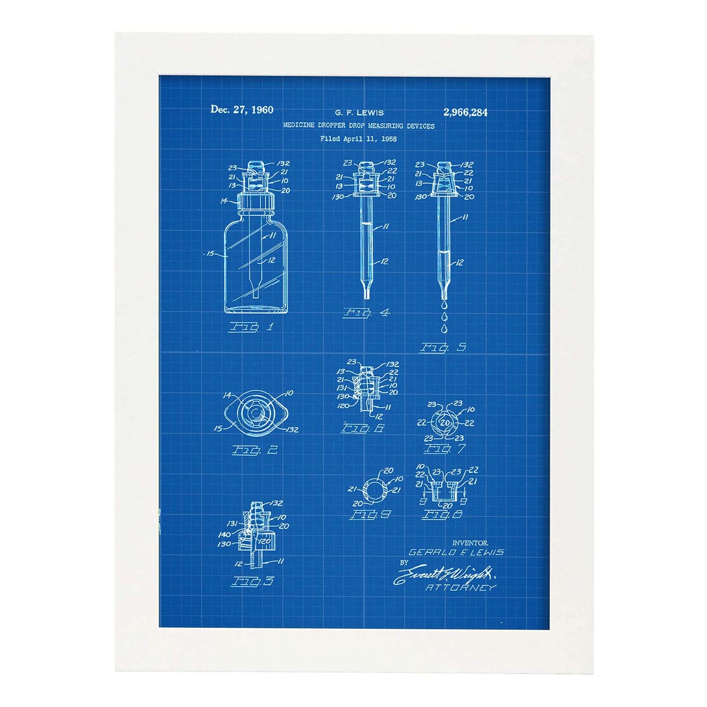 Poster con patente de Bote con cuentagotas. Lámina con diseño de patente antigua-Artwork-Nacnic-A3-Marco Blanco-Nacnic Estudio SL