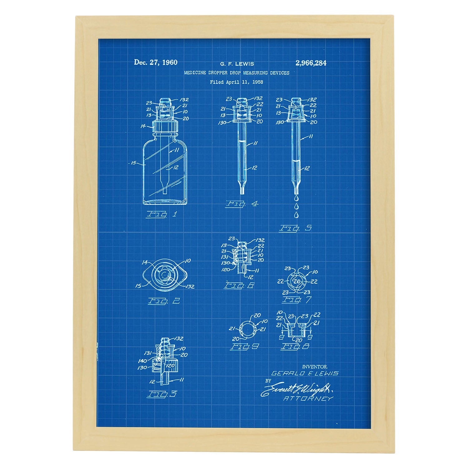 Poster con patente de Bote con cuentagotas. Lámina con diseño de patente antigua-Artwork-Nacnic-A3-Marco Madera clara-Nacnic Estudio SL