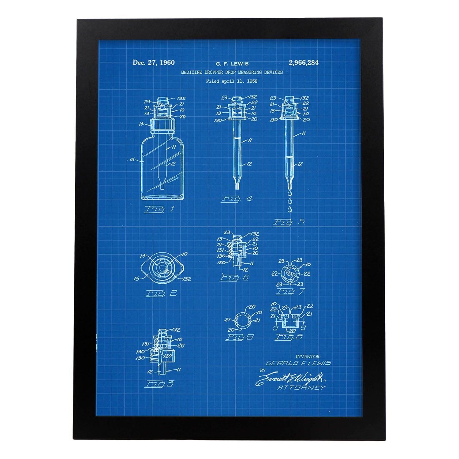 Poster con patente de Bote con cuentagotas. Lámina con diseño de patente antigua-Artwork-Nacnic-A3-Marco Negro-Nacnic Estudio SL