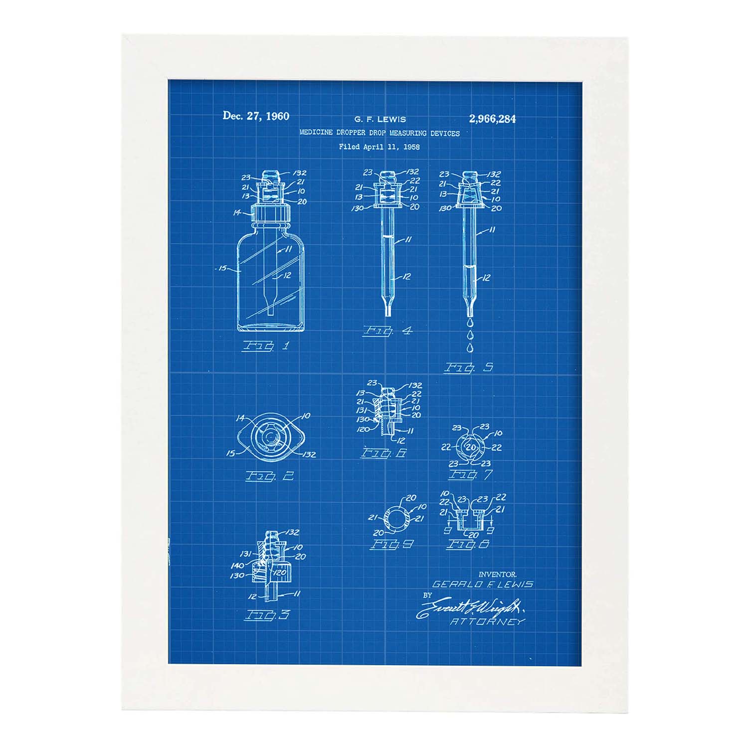 Poster con patente de Bote con cuentagotas. Lámina con diseño de patente antigua-Artwork-Nacnic-A4-Marco Blanco-Nacnic Estudio SL