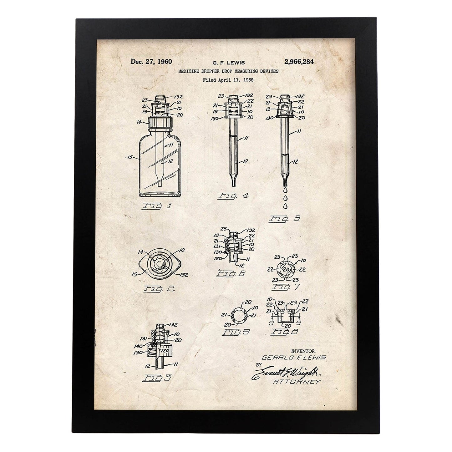Poster con patente de Bote con cuentagotas. Lámina con diseño de patente antigua.-Artwork-Nacnic-A4-Marco Negro-Nacnic Estudio SL
