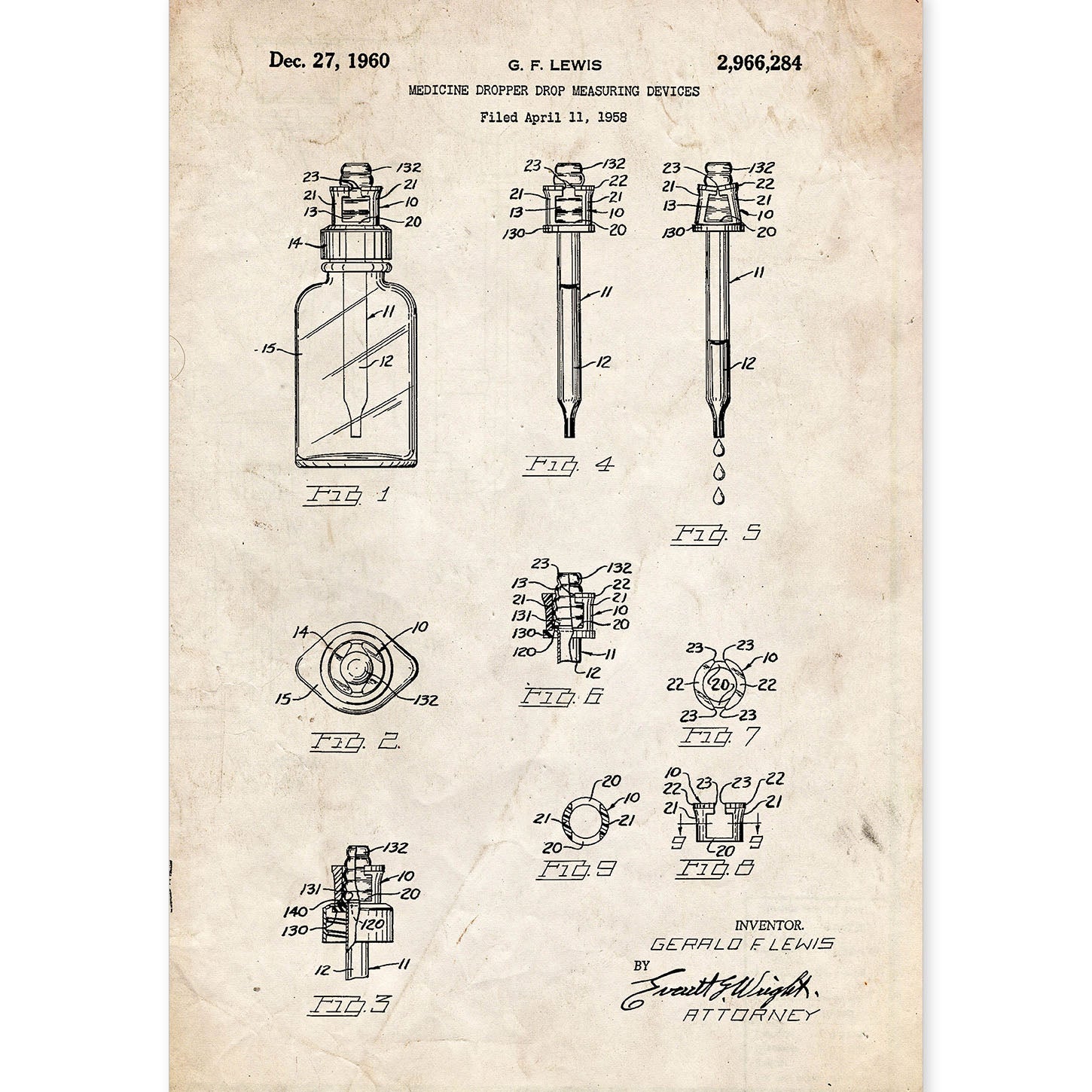 Poster con patente de Bote con cuentagotas. Lámina con diseño de patente antigua.-Artwork-Nacnic-A4-Sin marco-Nacnic Estudio SL
