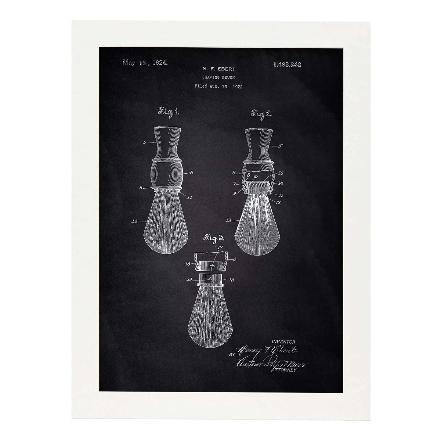 Poster con patente de Brocha de afeitar. Lámina con diseño de patente antigua-Artwork-Nacnic-A3-Marco Blanco-Nacnic Estudio SL