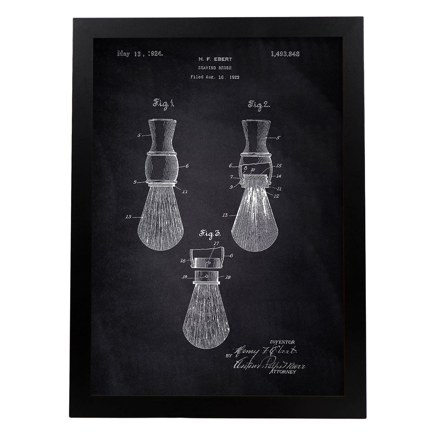 Poster con patente de Brocha de afeitar. Lámina con diseño de patente antigua-Artwork-Nacnic-A3-Marco Negro-Nacnic Estudio SL