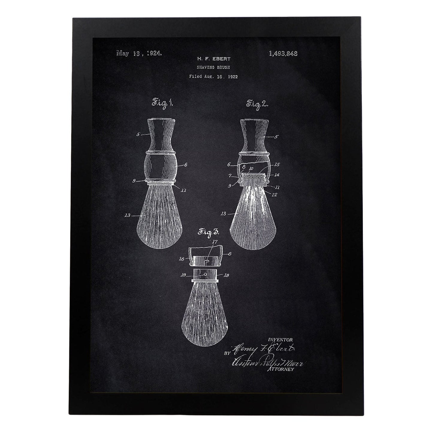 Poster con patente de Brocha de afeitar. Lámina con diseño de patente antigua-Artwork-Nacnic-A4-Marco Negro-Nacnic Estudio SL