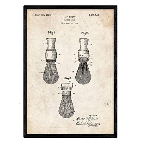 Poster con patente de Brocha de afeitar. Lámina con diseño de patente antigua.-Artwork-Nacnic-Nacnic Estudio SL