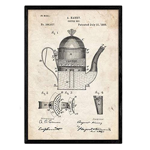 Poster con patente de Cafetera 1. Lámina con diseño de patente antigua.-Artwork-Nacnic-Nacnic Estudio SL
