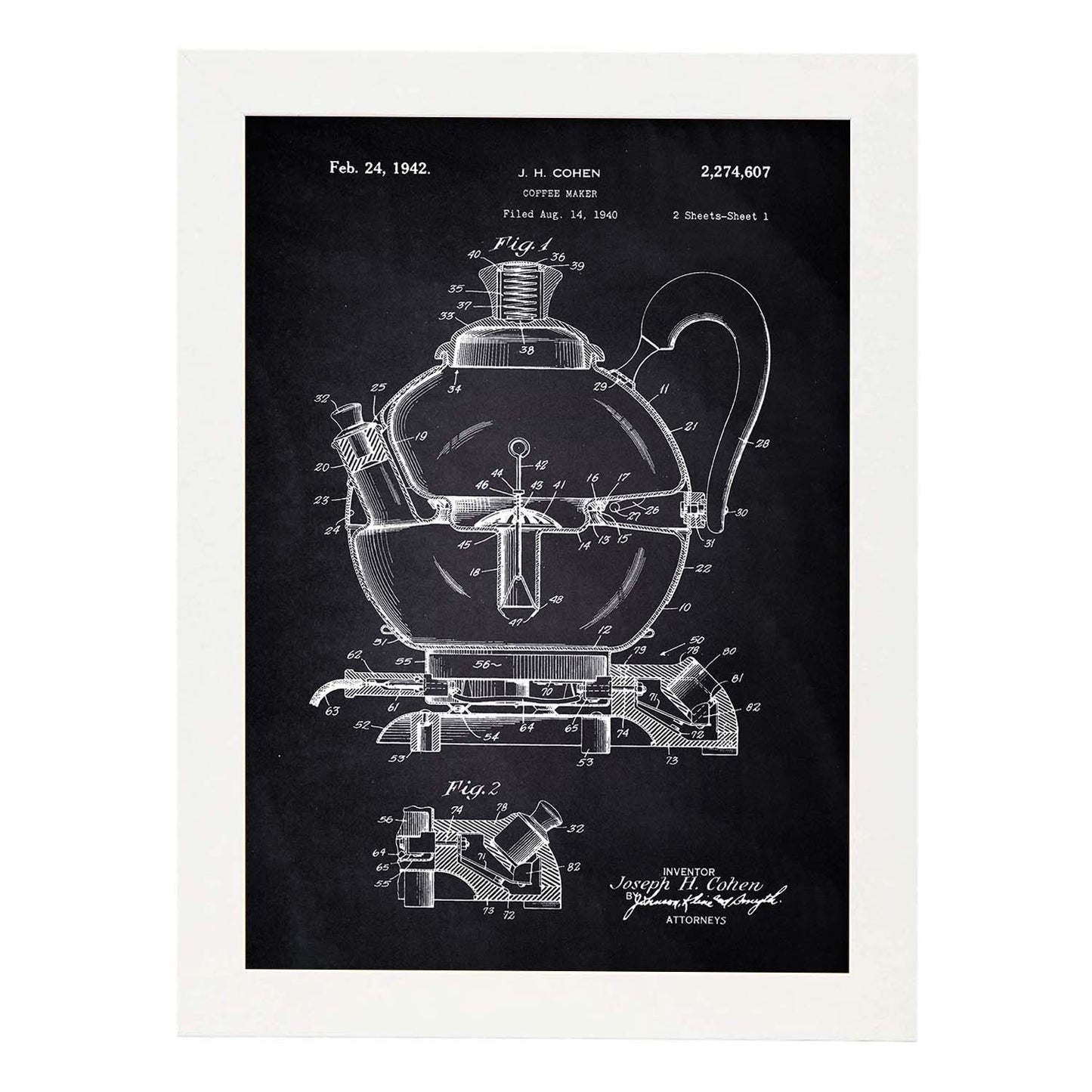 Poster con patente de Cafetera 2. Lámina con diseño de patente antigua-Artwork-Nacnic-A3-Marco Blanco-Nacnic Estudio SL