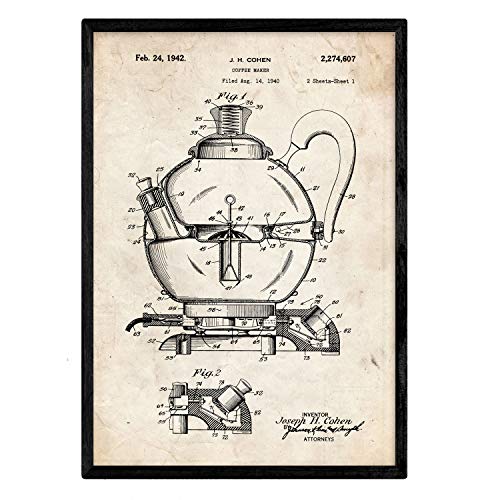 Poster con patente de Cafetera 2. Lámina con diseño de patente antigua.-Artwork-Nacnic-Nacnic Estudio SL