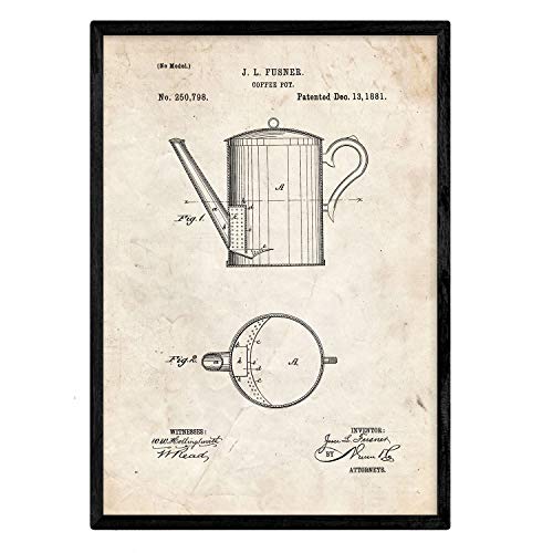 Poster con patente de Cafetera. Lámina con diseño de patente antigua.-Artwork-Nacnic-Nacnic Estudio SL