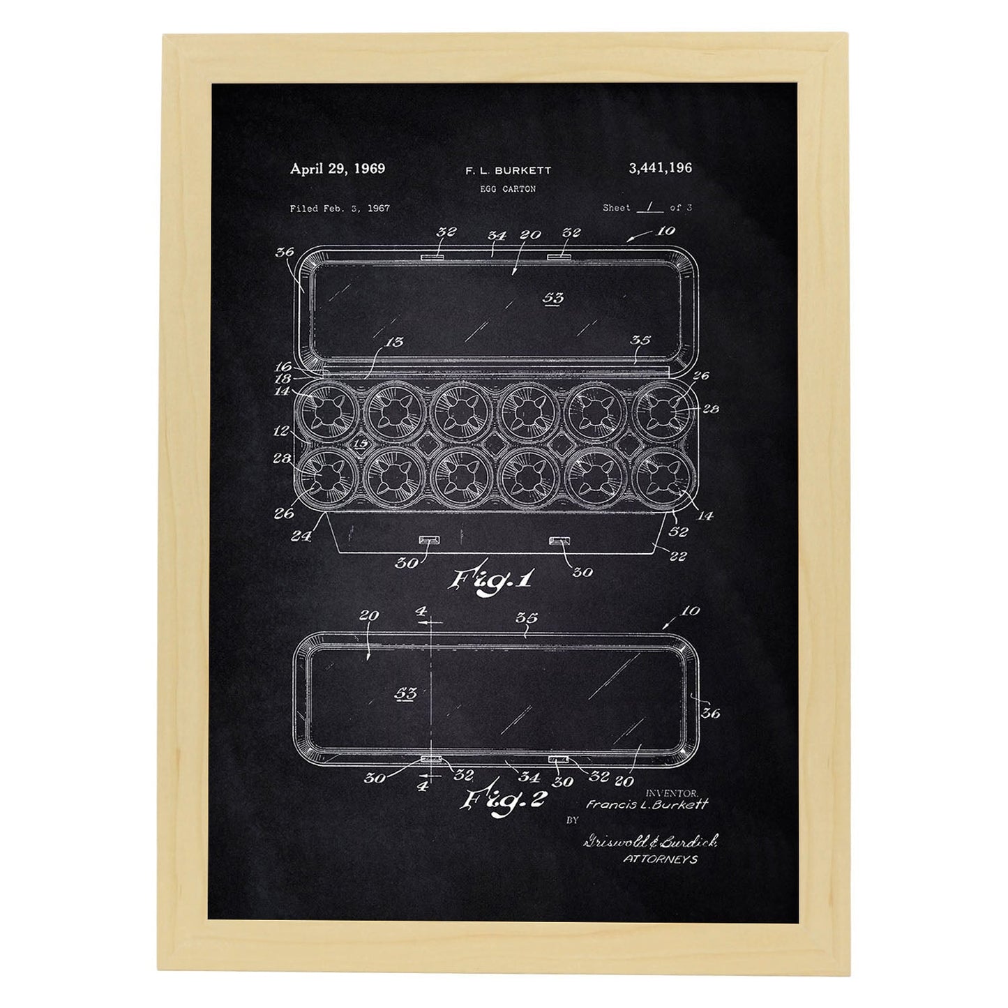 Poster con patente de Caja de huevos 1. Lámina con diseño de patente antigua-Artwork-Nacnic-A4-Marco Madera clara-Nacnic Estudio SL