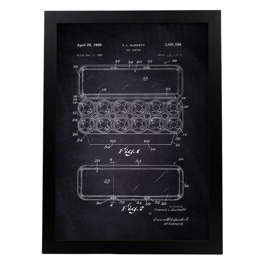 Poster con patente de Caja de huevos 1. Lámina con diseño de patente antigua-Artwork-Nacnic-A4-Marco Negro-Nacnic Estudio SL