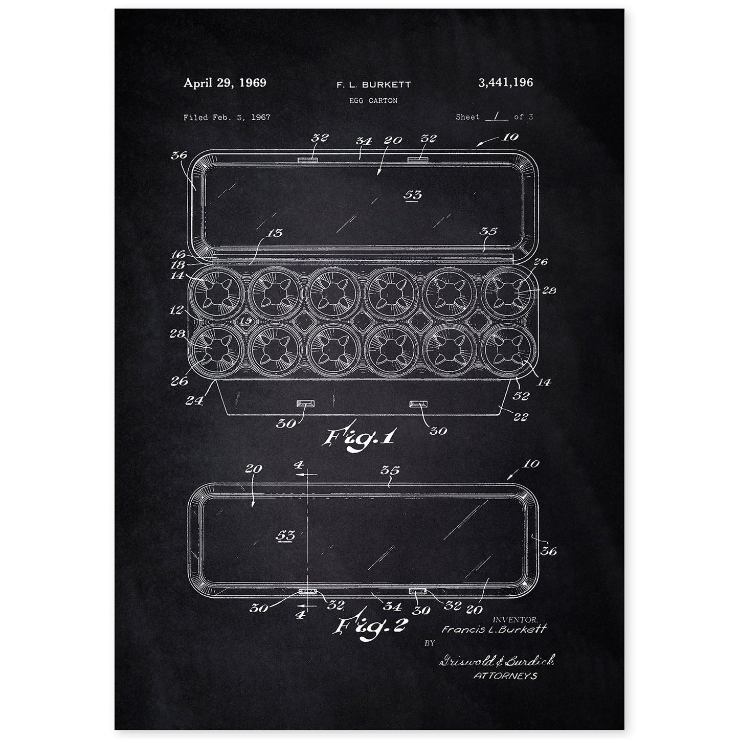 Poster con patente de Caja de huevos 1. Lámina con diseño de patente antigua-Artwork-Nacnic-A4-Sin marco-Nacnic Estudio SL