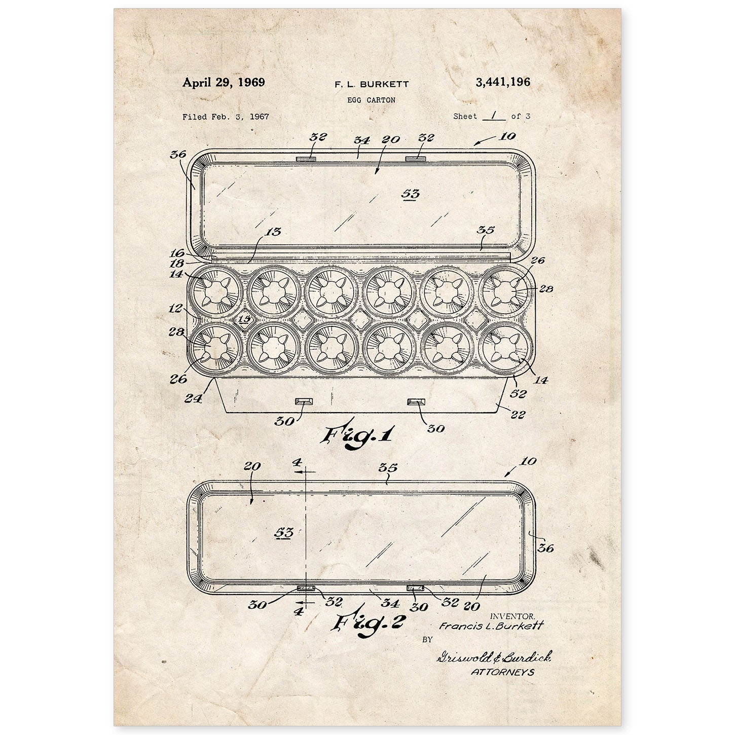 Poster con patente de Caja de huevos 1. Lámina con diseño de patente antigua.-Artwork-Nacnic-A4-Sin marco-Nacnic Estudio SL