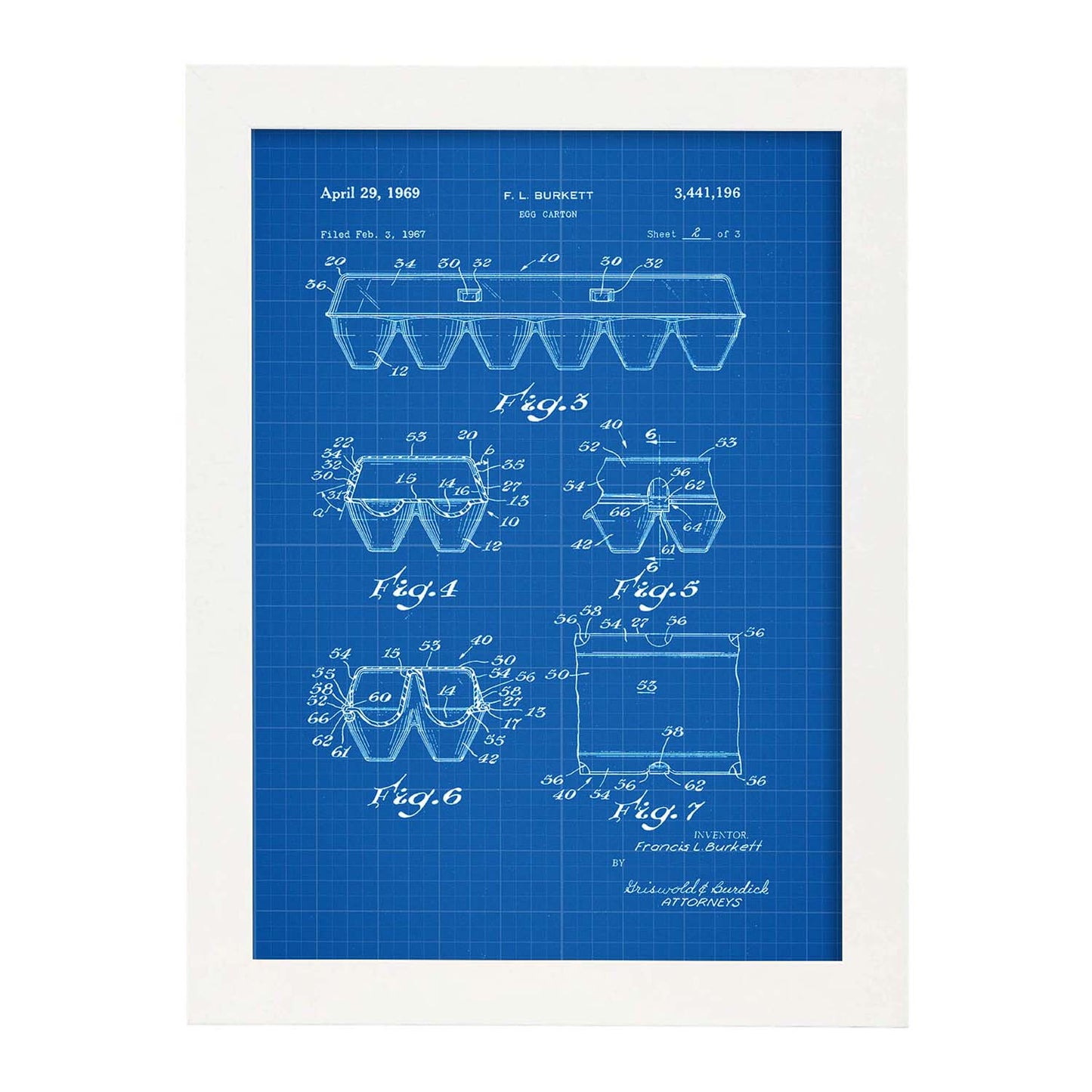 Poster con patente de Caja de huevos 2. Lámina con diseño de patente antigua-Artwork-Nacnic-A3-Marco Blanco-Nacnic Estudio SL