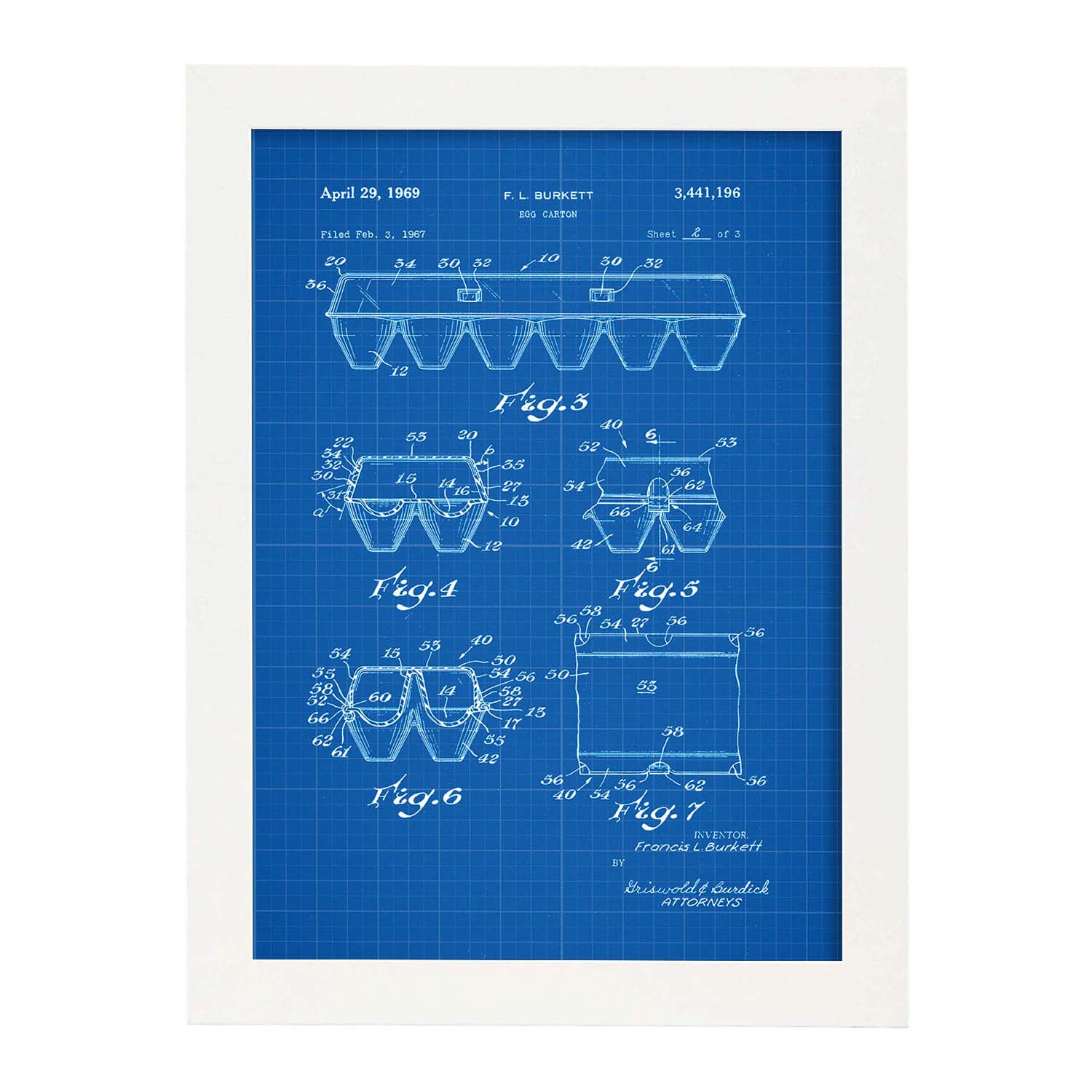 Poster con patente de Caja de huevos 2. Lámina con diseño de patente antigua-Artwork-Nacnic-A4-Marco Blanco-Nacnic Estudio SL