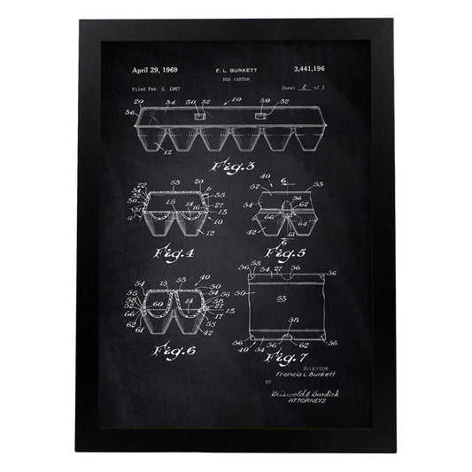 Poster con patente de Caja de huevos 2. Lámina con diseño de patente antigua-Artwork-Nacnic-A4-Marco Negro-Nacnic Estudio SL