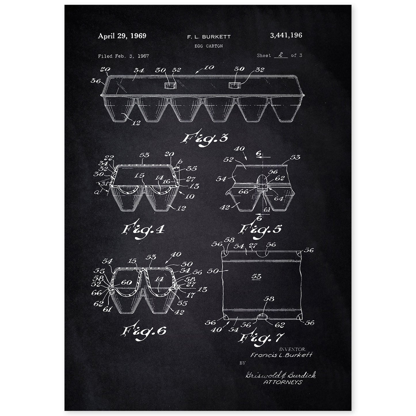Poster con patente de Caja de huevos 2. Lámina con diseño de patente antigua-Artwork-Nacnic-A4-Sin marco-Nacnic Estudio SL