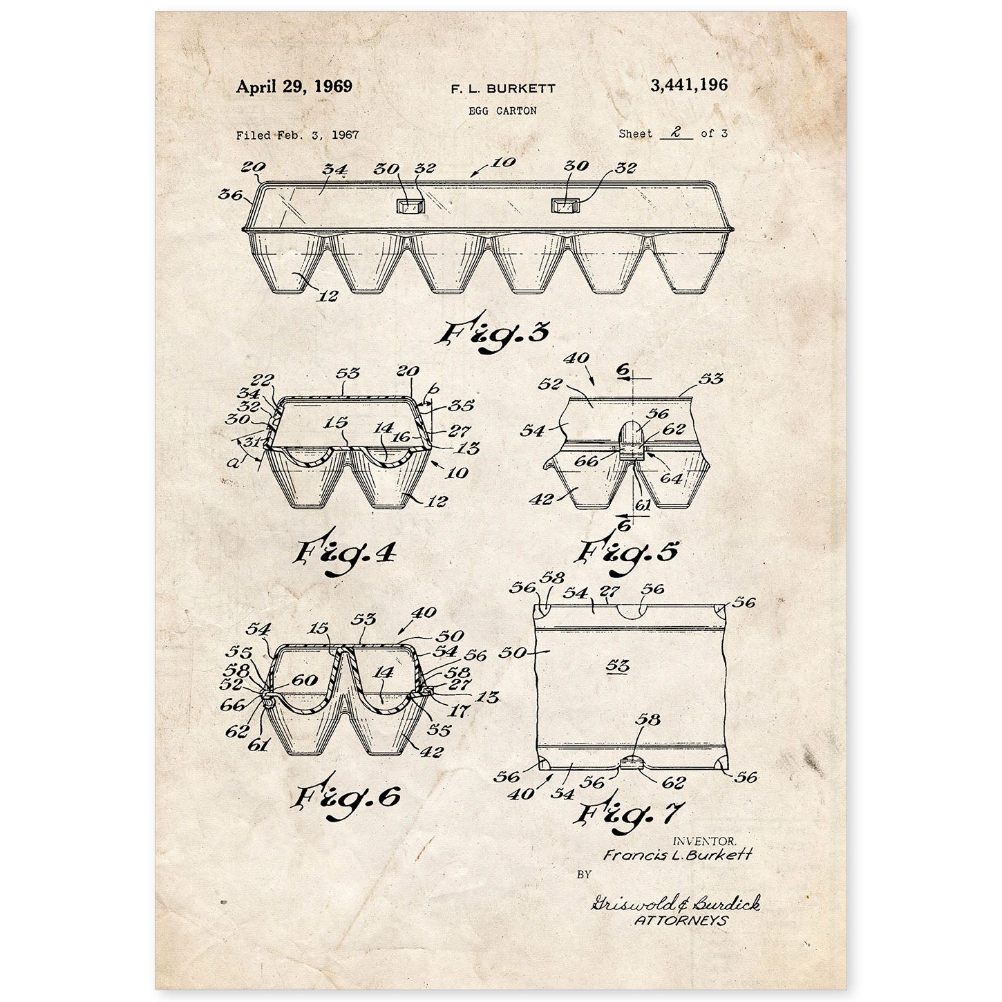 Poster con patente de Caja de huevos 2. Lámina con diseño de patente antigua.-Artwork-Nacnic-A4-Sin marco-Nacnic Estudio SL
