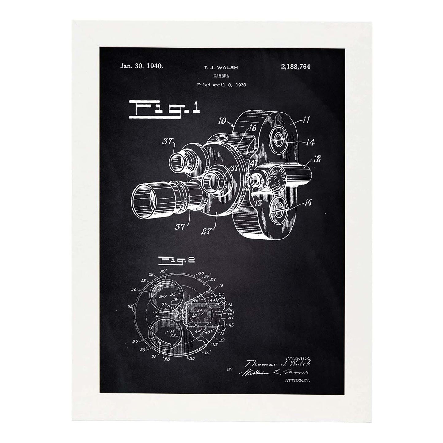Poster con patente de Camara de fotos 8 milimetros. Lámina con diseño de patente antigua-Artwork-Nacnic-A3-Marco Blanco-Nacnic Estudio SL