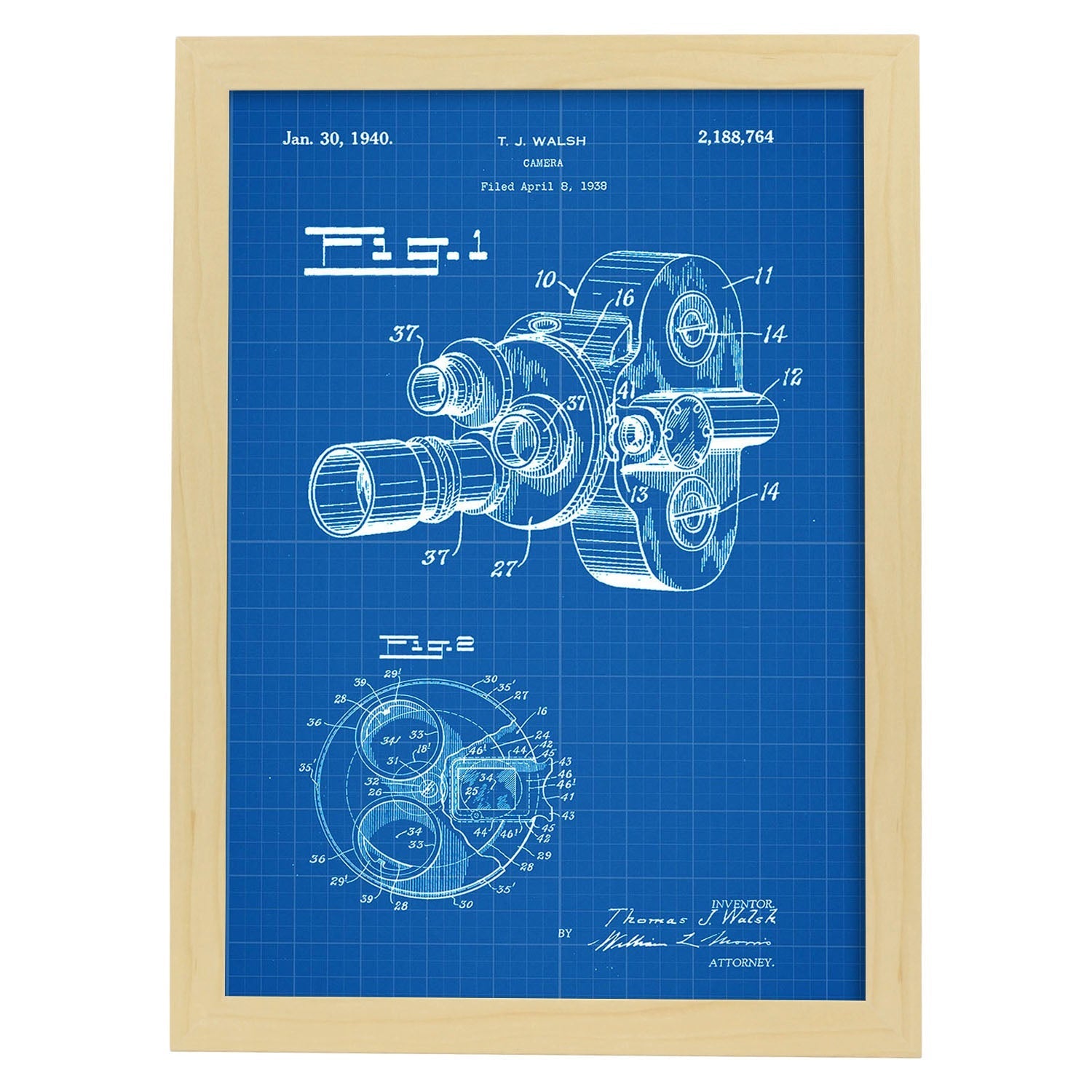 Poster con patente de Camara de fotos 8 milimetros. Lámina con diseño de patente antigua-Artwork-Nacnic-A3-Marco Madera clara-Nacnic Estudio SL