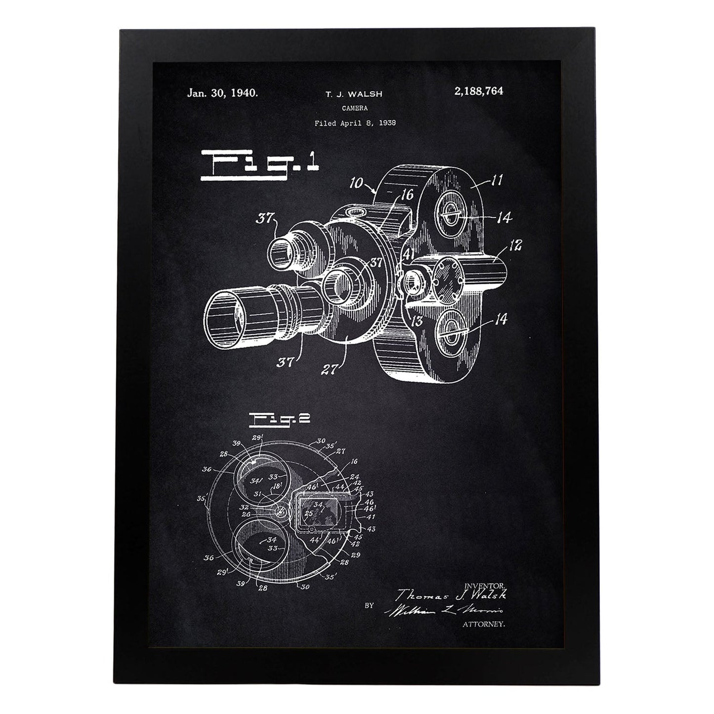 Poster con patente de Camara de fotos 8 milimetros. Lámina con diseño de patente antigua-Artwork-Nacnic-A3-Marco Negro-Nacnic Estudio SL