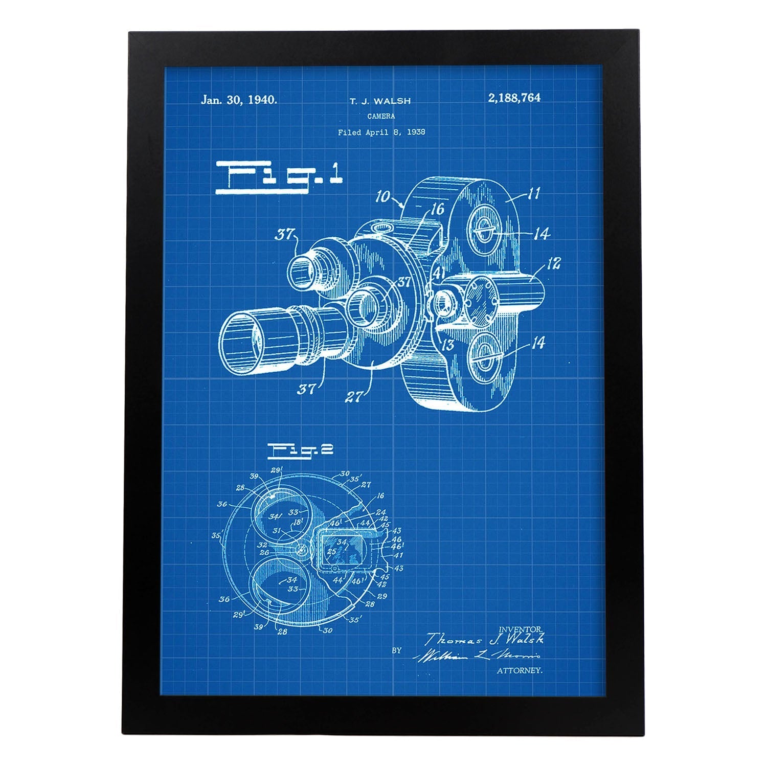 Poster con patente de Camara de fotos 8 milimetros. Lámina con diseño de patente antigua-Artwork-Nacnic-A3-Marco Negro-Nacnic Estudio SL