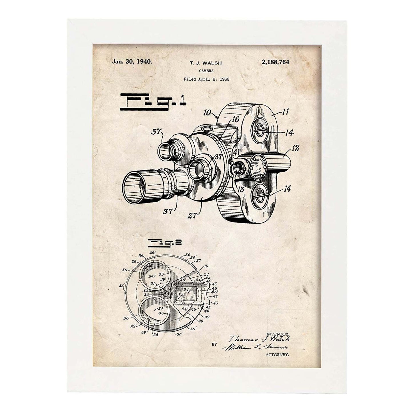 Poster con patente de Camara de fotos 8 milimetros. Lámina con diseño de patente antigua.-Artwork-Nacnic-A3-Marco Blanco-Nacnic Estudio SL