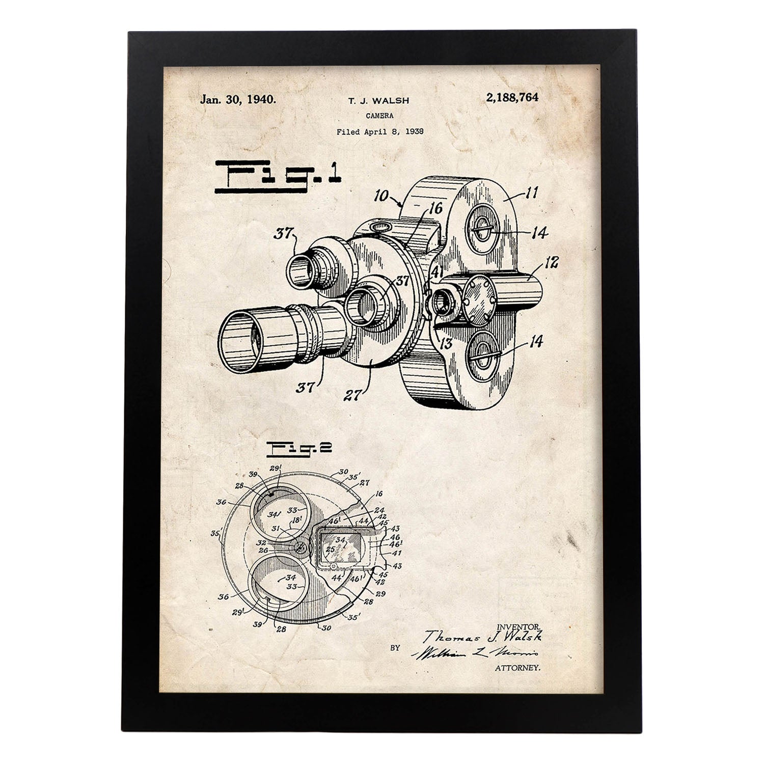 Poster con patente de Camara de fotos 8 milimetros. Lámina con diseño de patente antigua.-Artwork-Nacnic-A3-Marco Negro-Nacnic Estudio SL