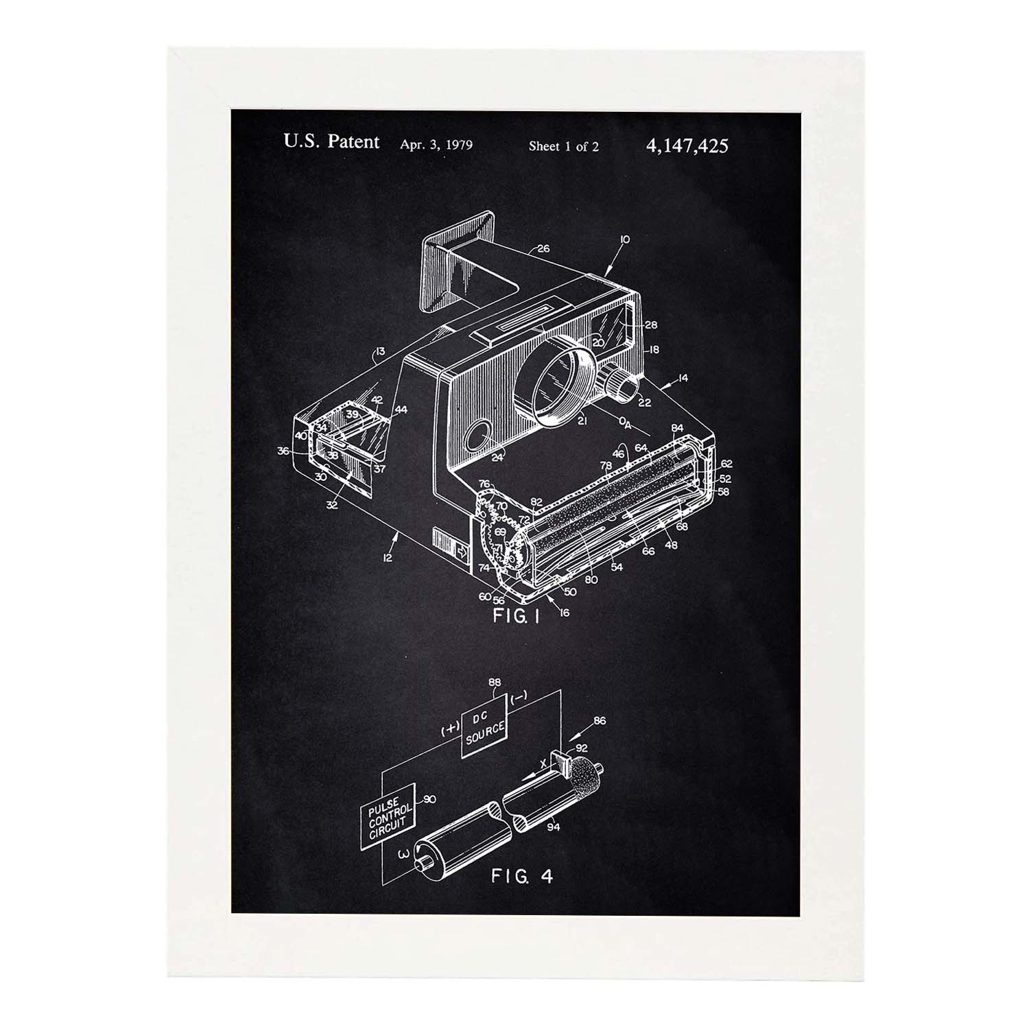 Poster con patente de Camara Polaroid. Lámina con diseño de patente antigua-Artwork-Nacnic-A3-Marco Blanco-Nacnic Estudio SL