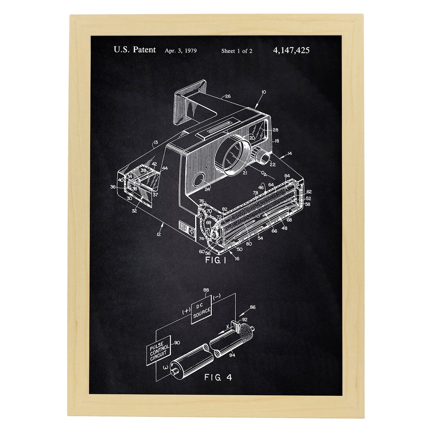 Poster con patente de Camara Polaroid. Lámina con diseño de patente antigua-Artwork-Nacnic-A3-Marco Madera clara-Nacnic Estudio SL