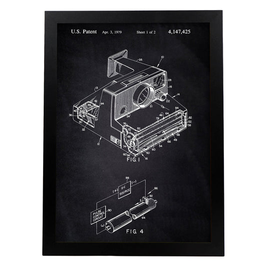 Poster con patente de Camara Polaroid. Lámina con diseño de patente antigua-Artwork-Nacnic-A3-Marco Negro-Nacnic Estudio SL