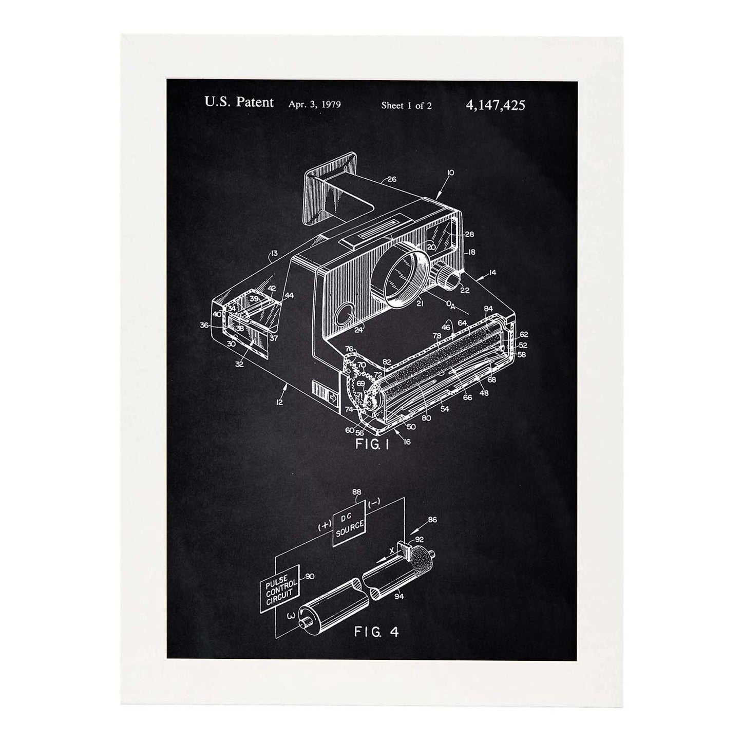 Poster con patente de Camara Polaroid. Lámina con diseño de patente antigua-Artwork-Nacnic-A4-Marco Blanco-Nacnic Estudio SL