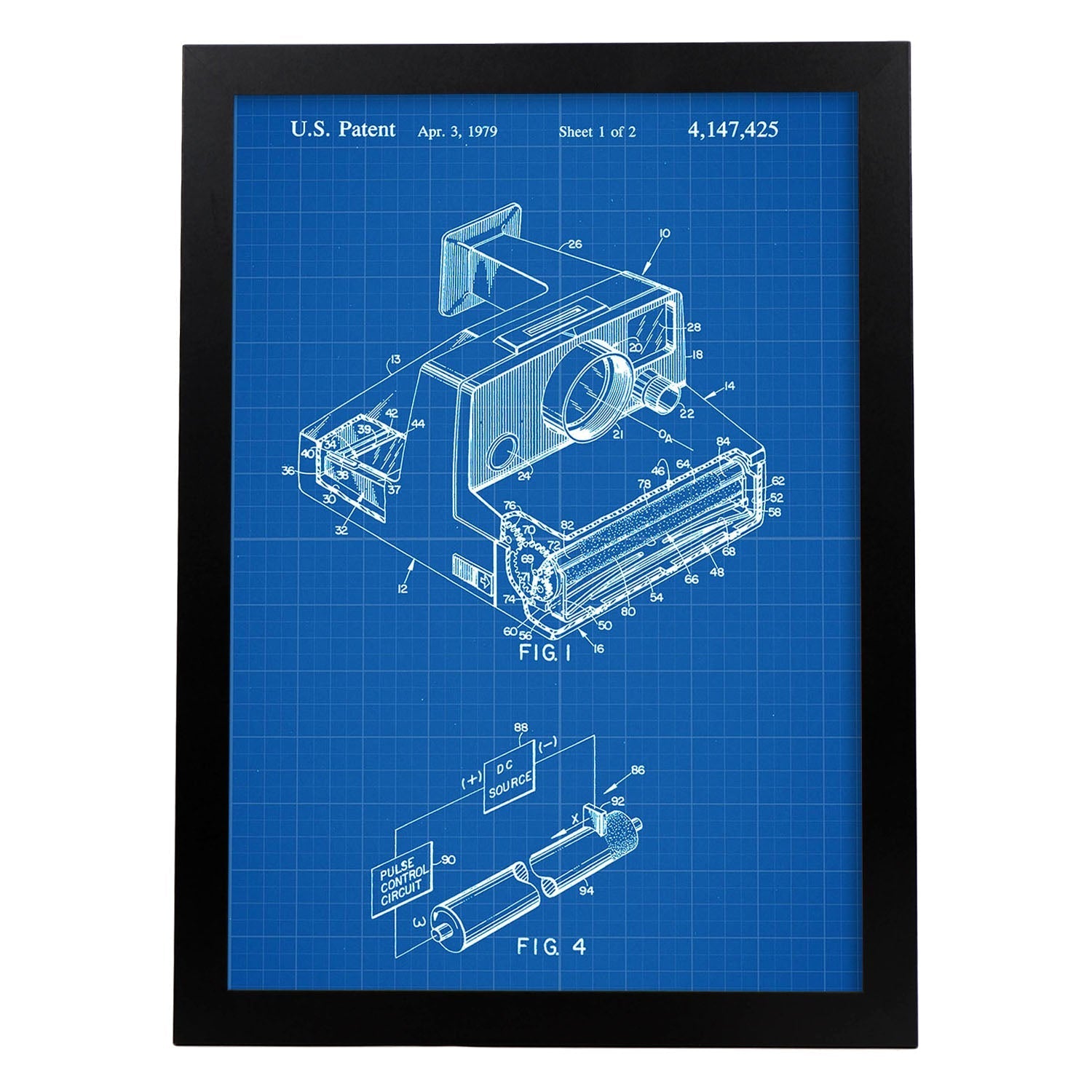 Poster con patente de Camara Polaroid. Lámina con diseño de patente antigua-Artwork-Nacnic-A4-Marco Negro-Nacnic Estudio SL