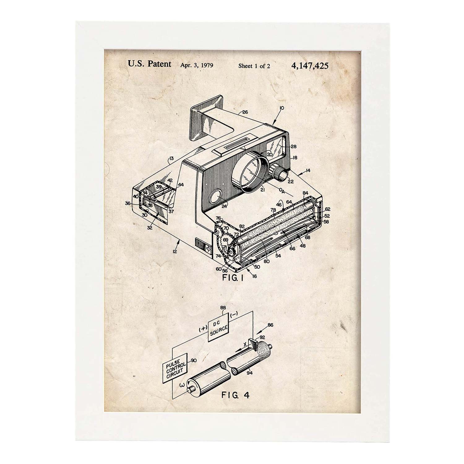 Poster con patente de Camara Polaroid. Lámina con diseño de patente antigua.-Artwork-Nacnic-A3-Marco Blanco-Nacnic Estudio SL