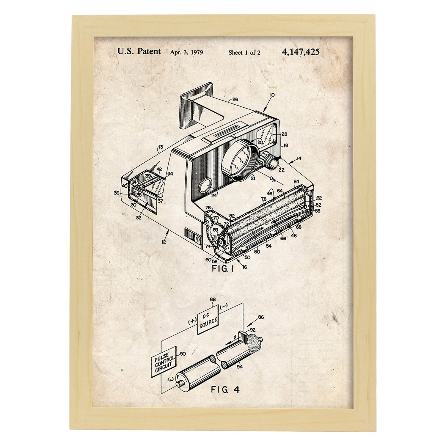 Poster con patente de Camara Polaroid. Lámina con diseño de patente antigua.-Artwork-Nacnic-A3-Marco Madera clara-Nacnic Estudio SL