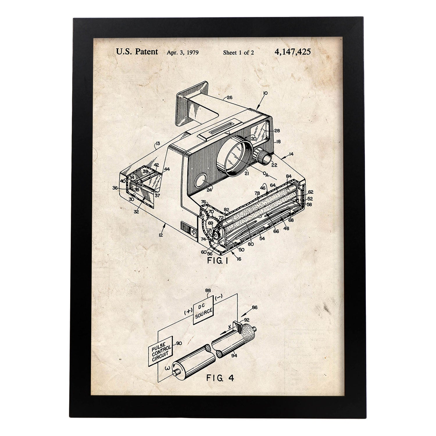 Poster con patente de Camara Polaroid. Lámina con diseño de patente antigua.-Artwork-Nacnic-A3-Marco Negro-Nacnic Estudio SL