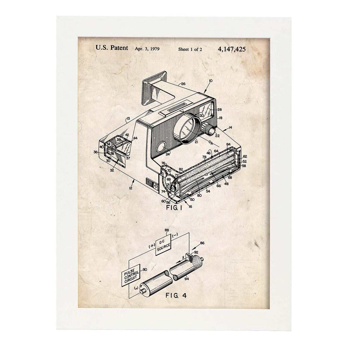 Poster con patente de Camara Polaroid. Lámina con diseño de patente antigua.-Artwork-Nacnic-A4-Marco Blanco-Nacnic Estudio SL