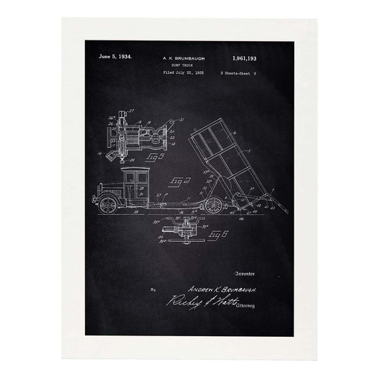 Poster con patente de Camion de basura 2. Lámina con diseño de patente antigua-Artwork-Nacnic-A3-Marco Blanco-Nacnic Estudio SL